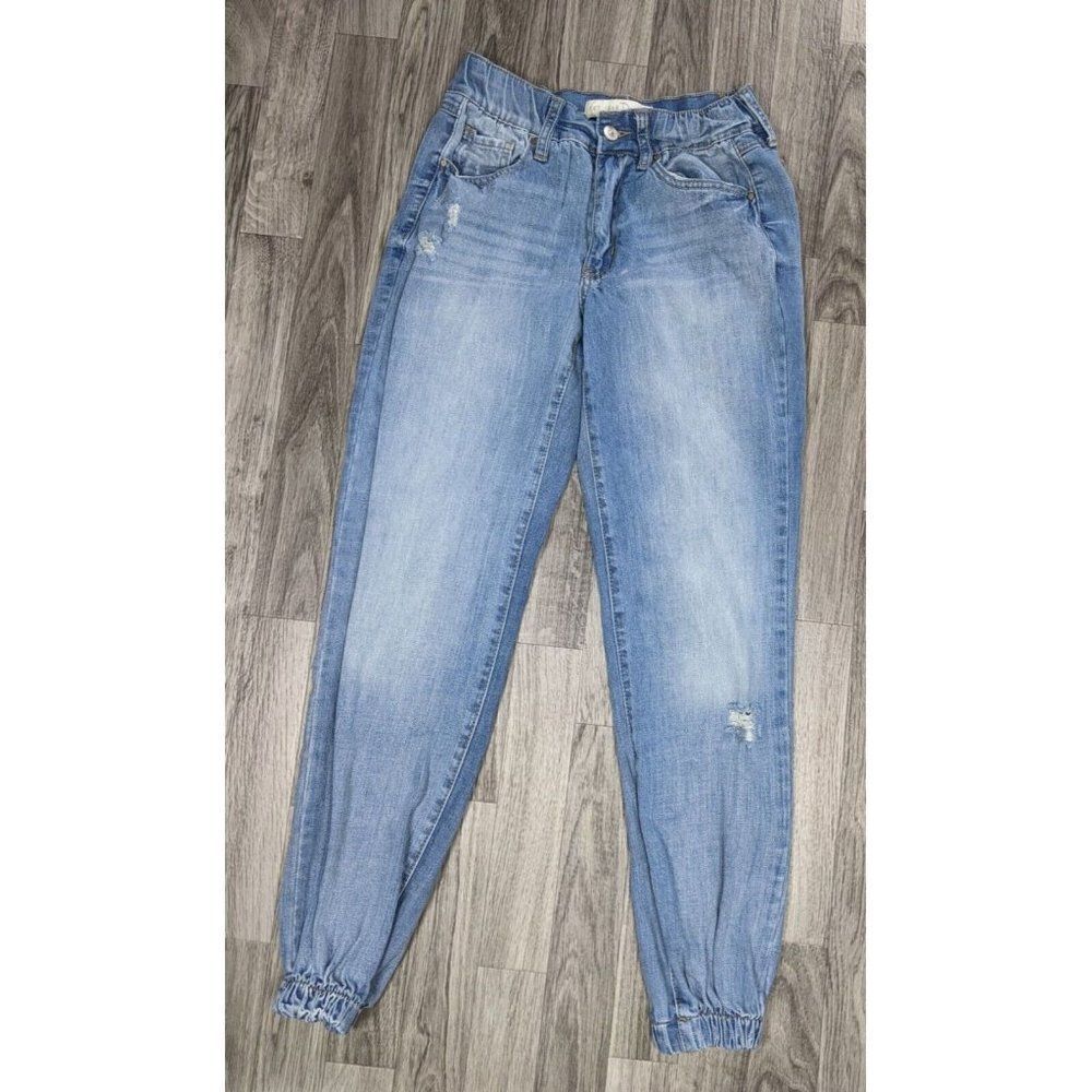 (3/$35) Est 1946 Elastic‎ Cuffs Waist Distressed High Rise Denim Blue Jeans